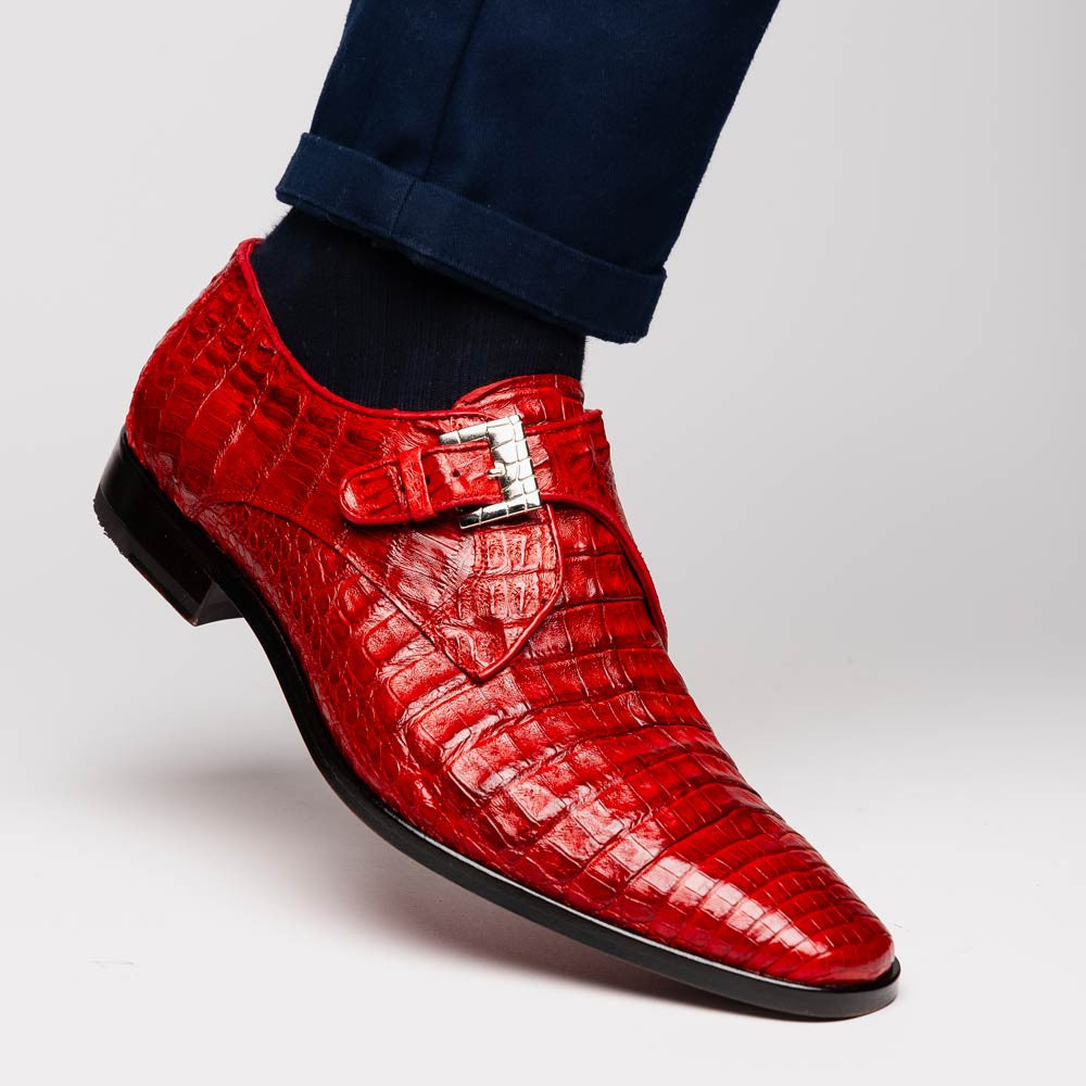 Rovigo Red Men’s Genuine Caiman Crocodile Dress Monk Strap | Marco Di Milano