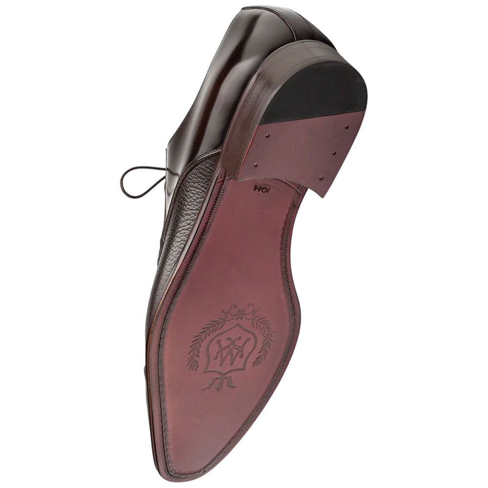 Mezlan Capello Brown Hi-Shine & Textured Calfskin Cap Toe Derby - Handmade Spanish Dress Shoe
