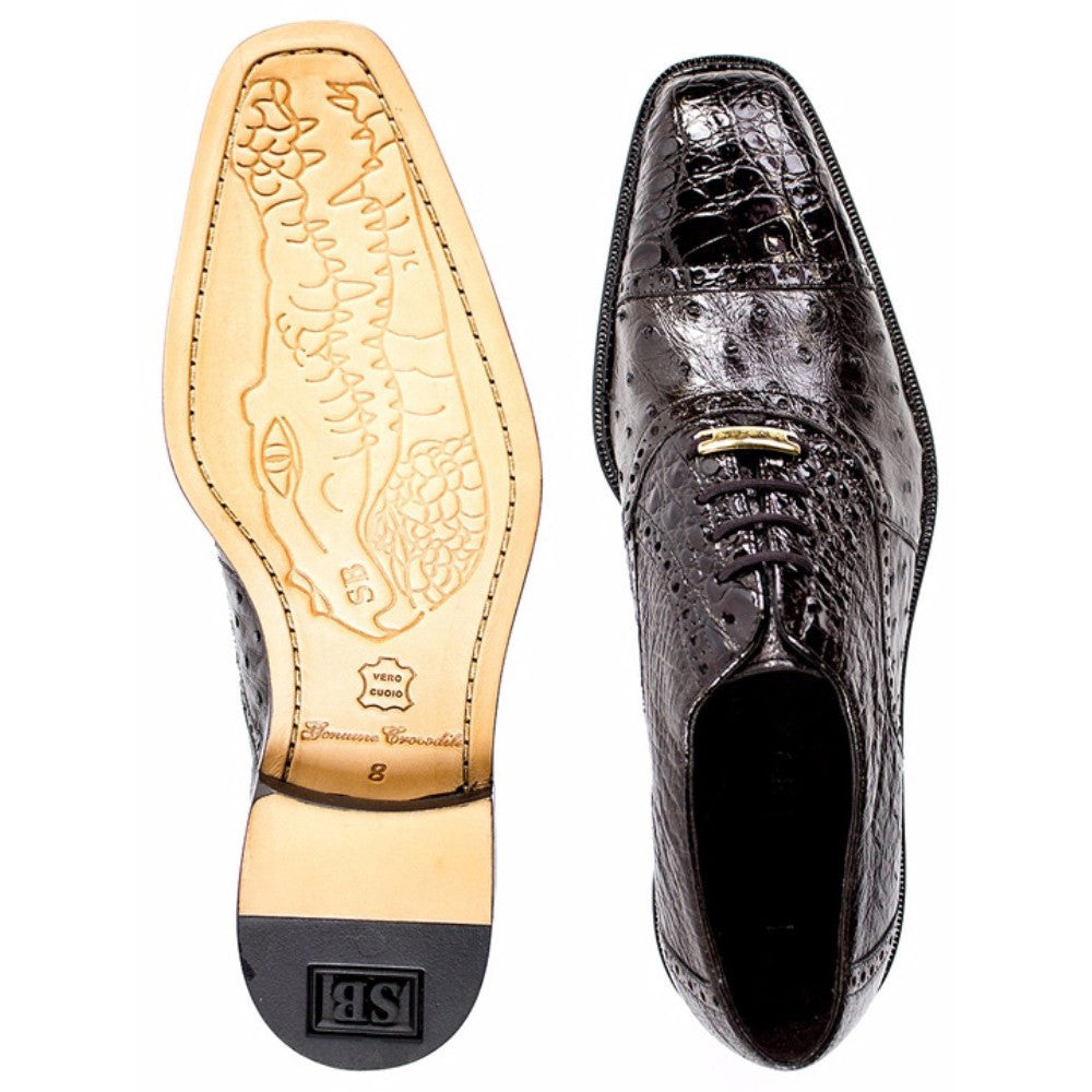 Belvedere Onesto Brown Men's Ostrich & Crocodile Leather Lace Up Shoes