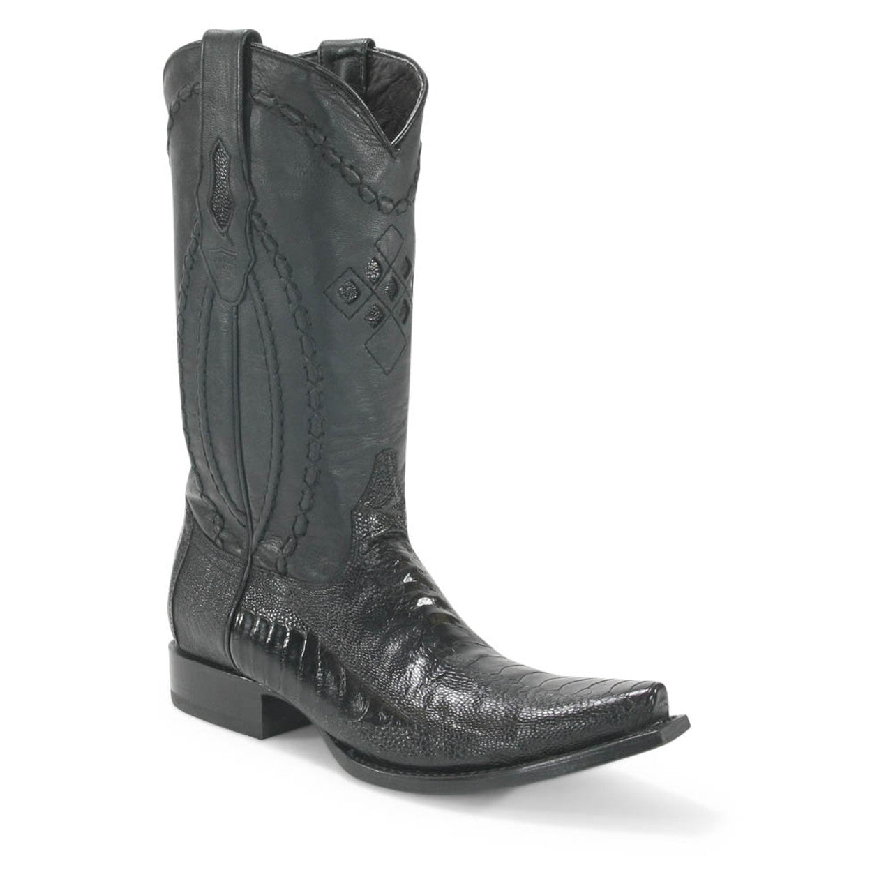 Wild West Black Ostrich Leg Snip Toe Boots