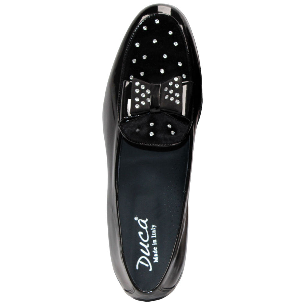 Maratea Black Patent Leather/Velvet/Crystal Slip On Loafers | Duca Dress Shoes for Men