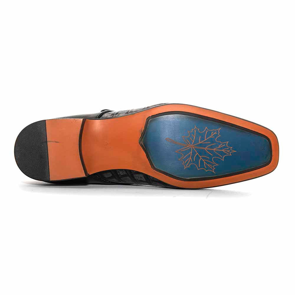 Sigotto Uomo Brown Crocodile-Embossed Single Monk Strap Dress Shoe
