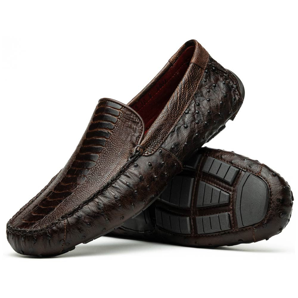 Alba Men’s Genuine Ostrich Leg Driving Shoes | Marco Di Milano Exotic Shoes in Kango Tabac