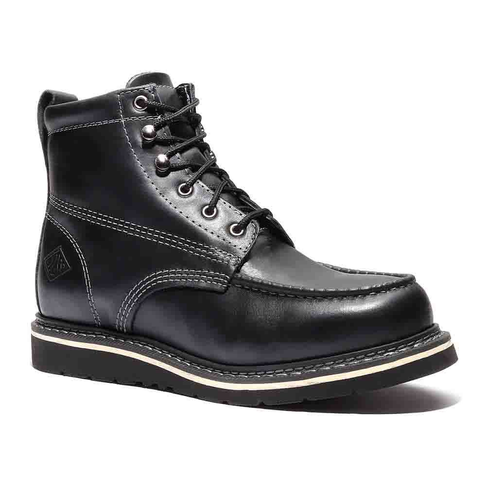 BONANZA Jet Black Full Grain Saddle Leather Work Boot