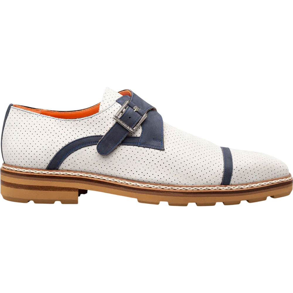 Mezlan Men's Grey/Blue Summertime Rubber-Lite Monk Strap Shoes