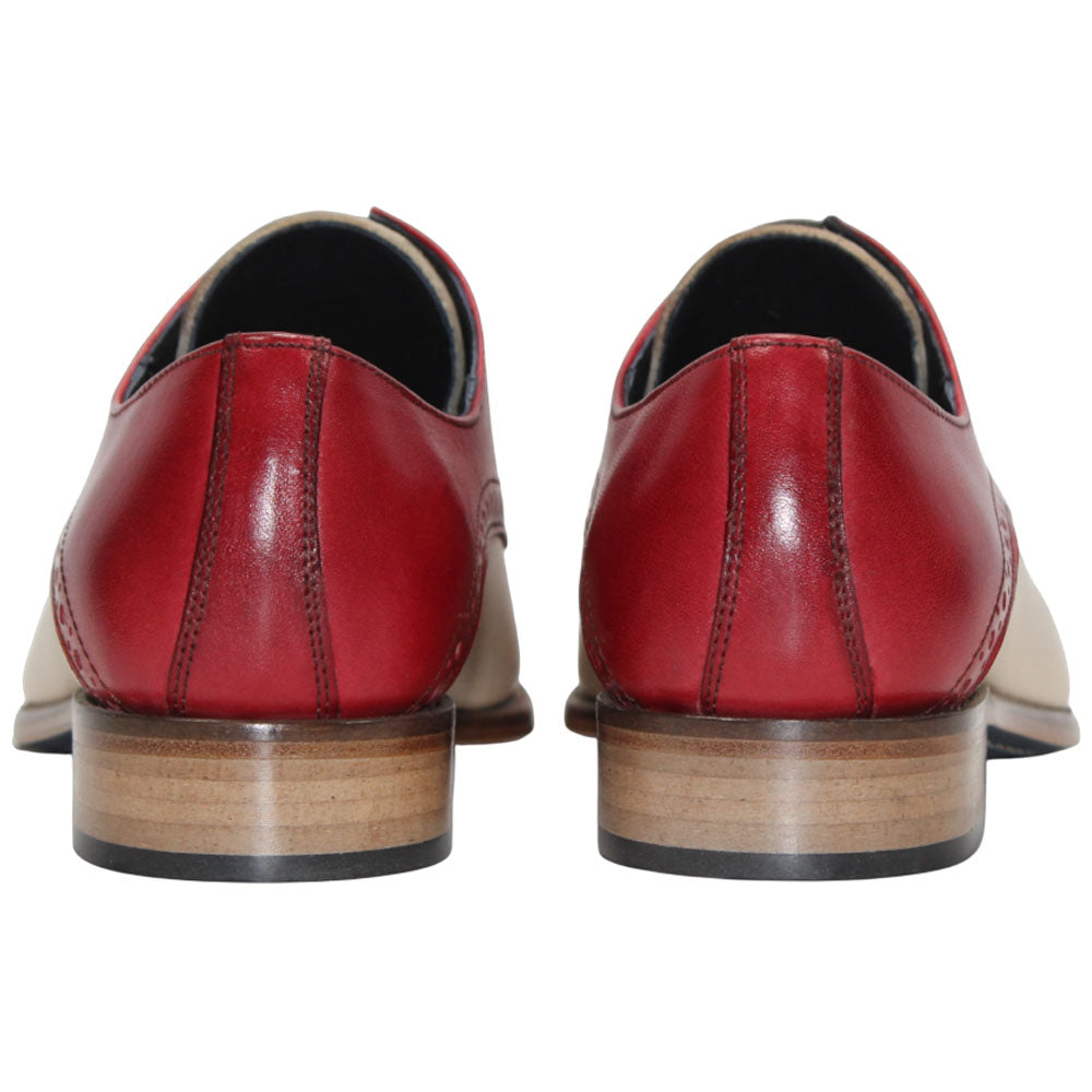 Duca Lombardi Men's Red/Beige Calf-Skin Leather Oxfords Shoes