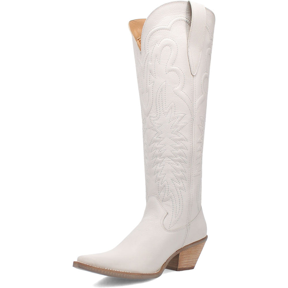 Dingo Raisin Kane White Embossed Zipper and Snip Toe Leather Boots