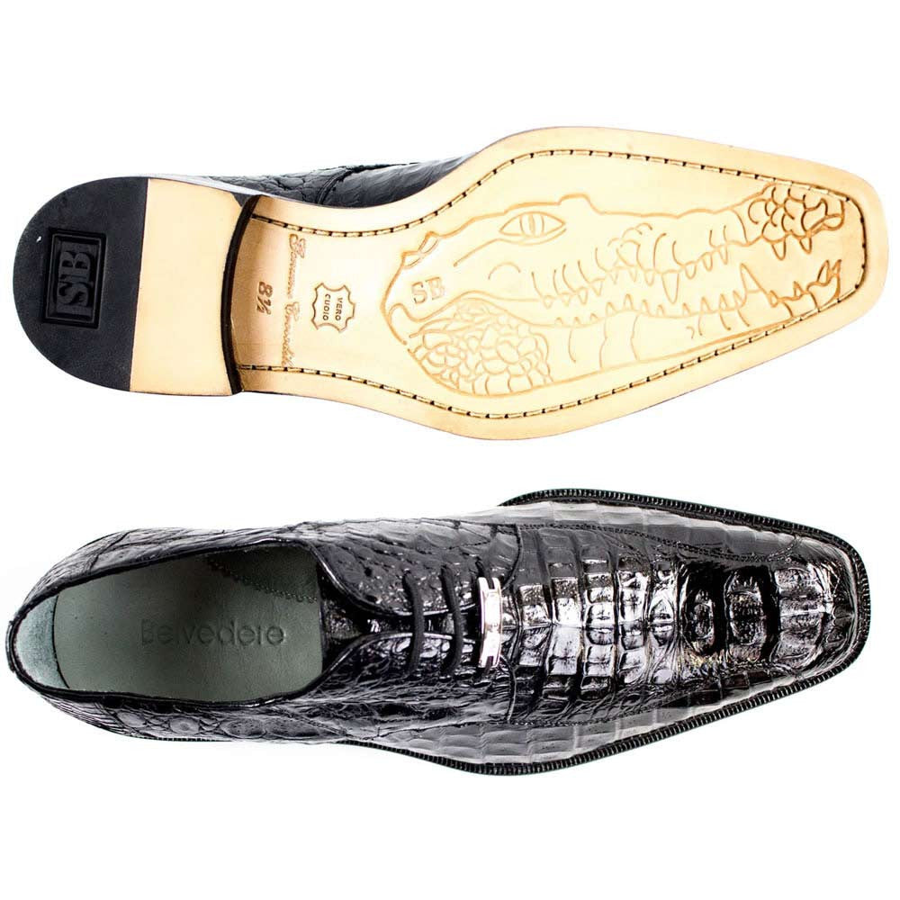 Belvedere Men's Chapo Black Hornback Crocodile Skin Shoes