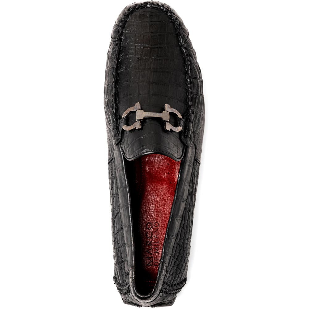 Marco Di Milano Parma Black Caiman Belly Bit Driving Loafers