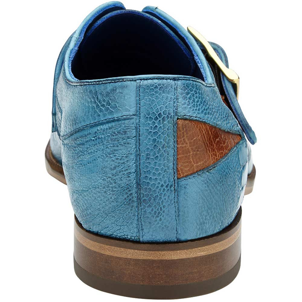 Belvedere Marte Antique Ocean/Antique Brandy Genuine Ostrich Monk Strap Shoes