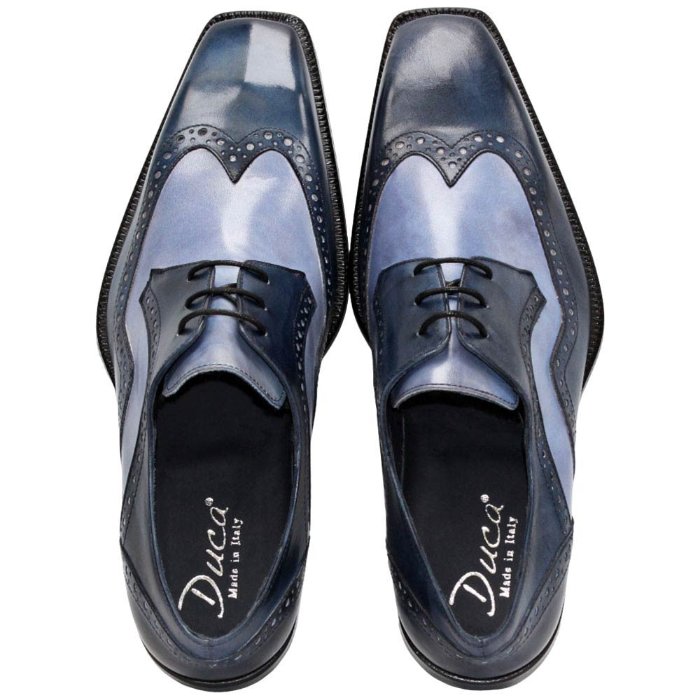 Saranno Navy/Blue Calfskin Leather Wingtip Oxford | Duca Dress Shoes for Men