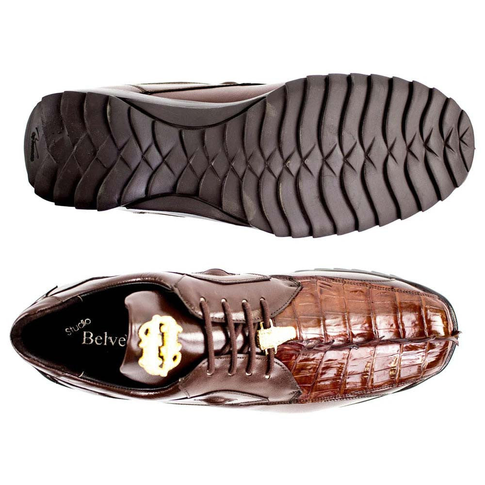 Belvedere Vasco Men's Tabac Brown Hornback Crocodile & Soft Calf Sneaker