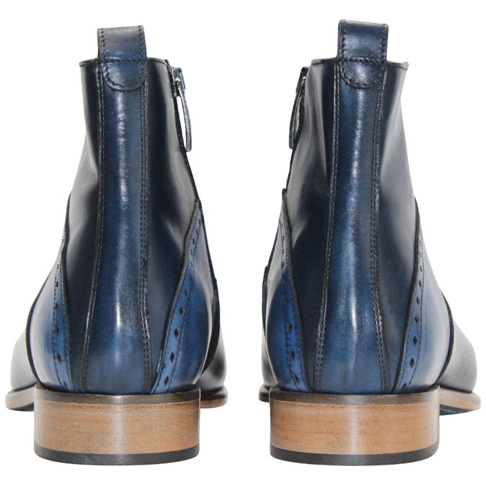 Duca Pedaso Men's Navy Calf-Skin Leather Zipper Ankle Oxfords Shoes