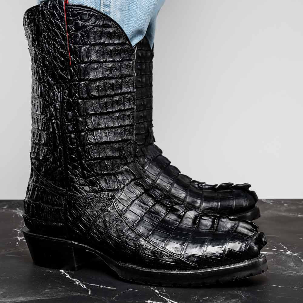 Marlboro Genuine Hornback Caiman Skin Black Cowboy Boot | Marco Di Milano Western Boots