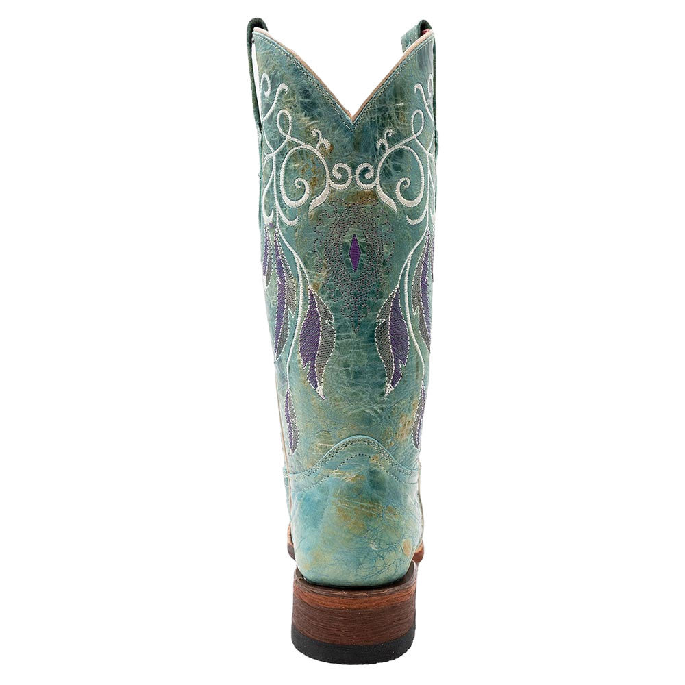 Ferrini Dreamer Sea Foam Embroidered Full Grain Leather Narrow Square Toe Boots