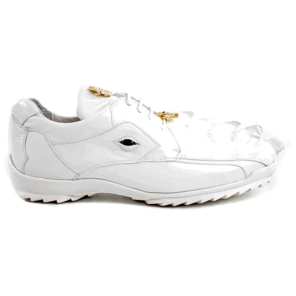 Belvedere Vasco Men's White Hornback Crocodile & Soft Calf Sneaker