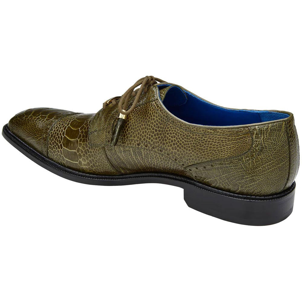 Belvedere Batta Olive Men's Genuine Ostrich Cap Toe Lace Up Shoes