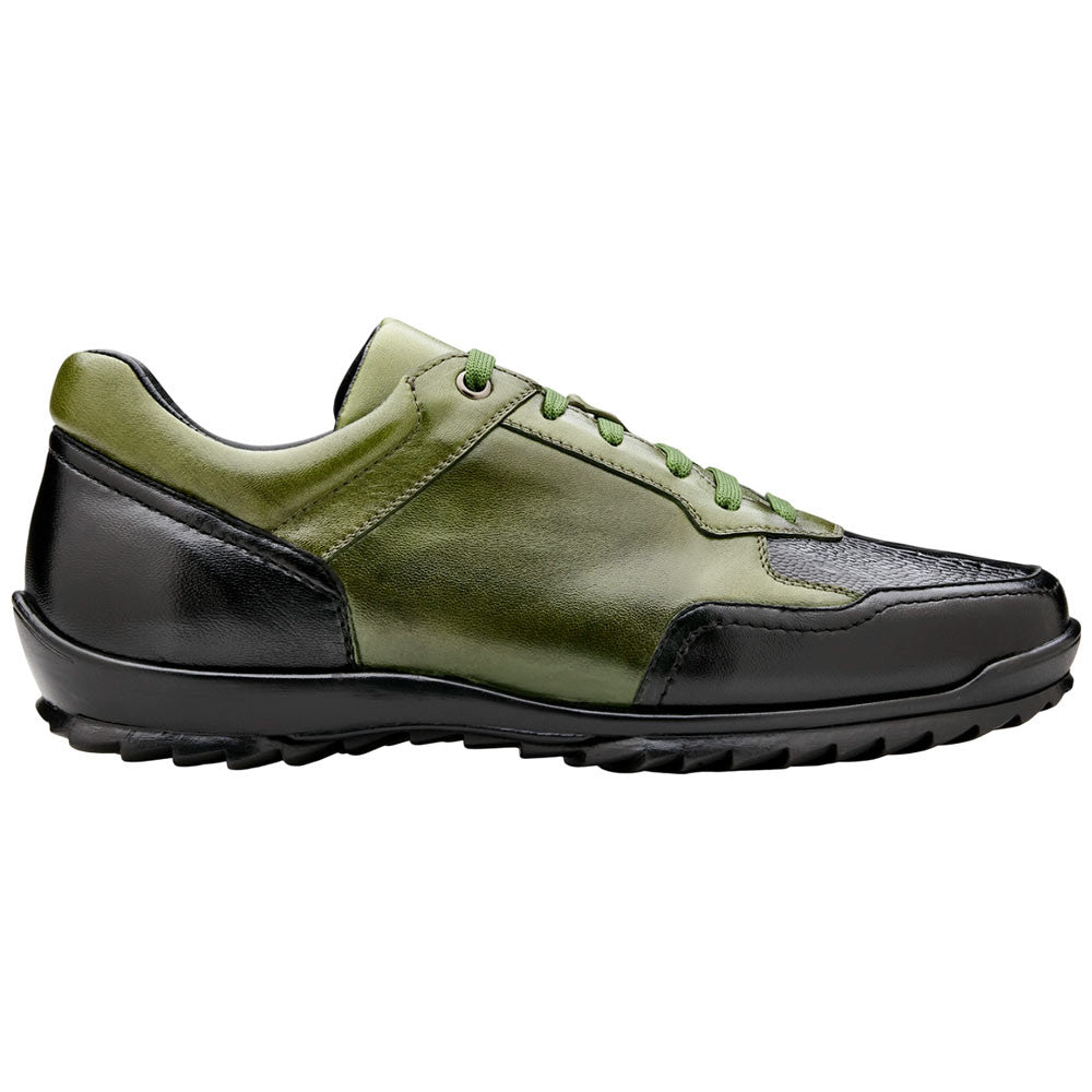 Belvedere Corvo Black & Olive Genuine Ostrich Leg Casual Sneakers (USA Men Size)