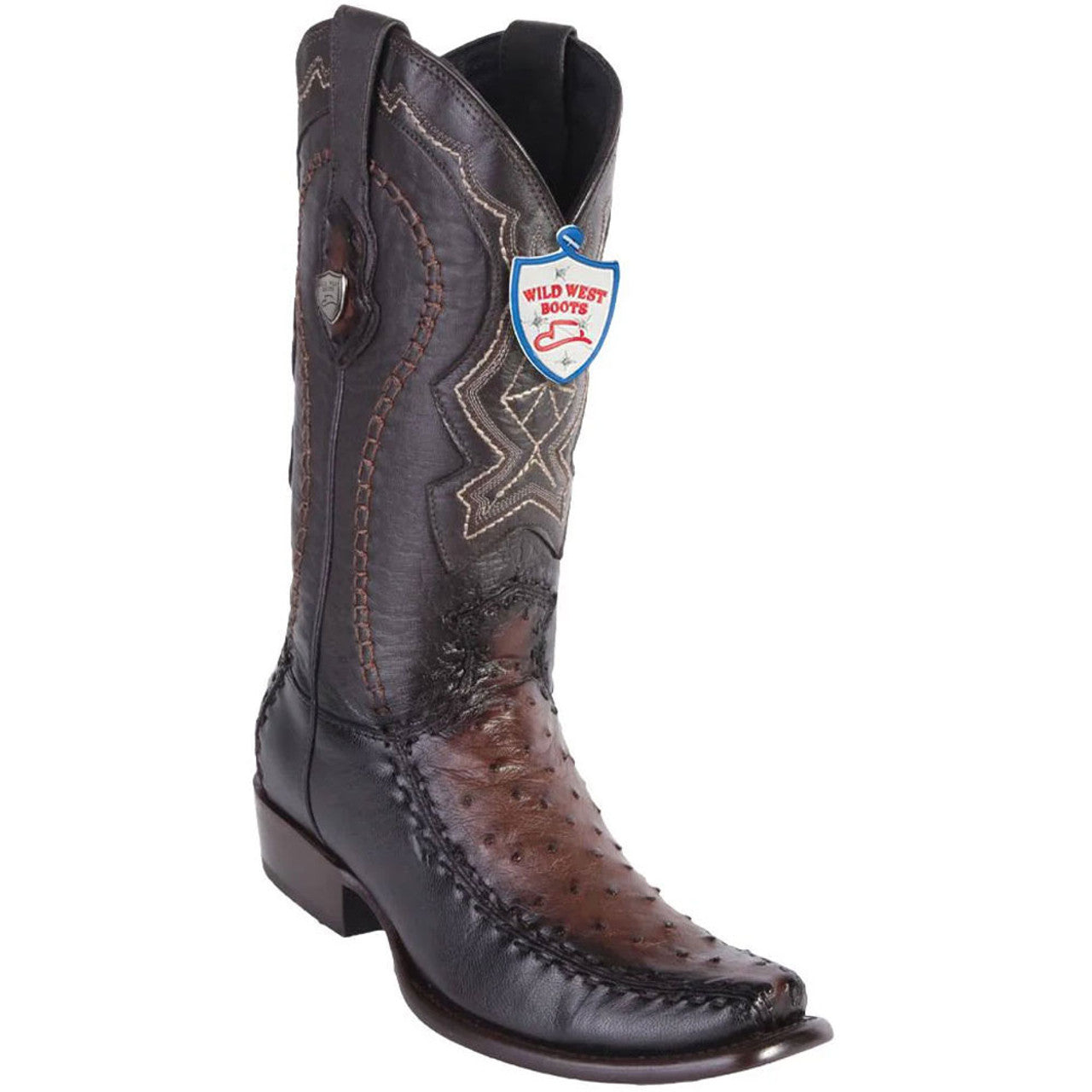 Wild West Brown Textured Genuine Ostrich & Leather Boots
