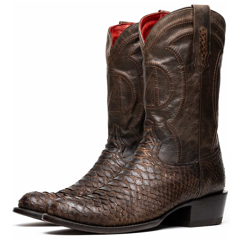 Kansas Genuine Python Skin Brown Cowboy Boot | Marco Di Milano Western Boots
