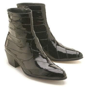 Los Altos Men's Black Genuine Eel Skin Leather Ankle Boots