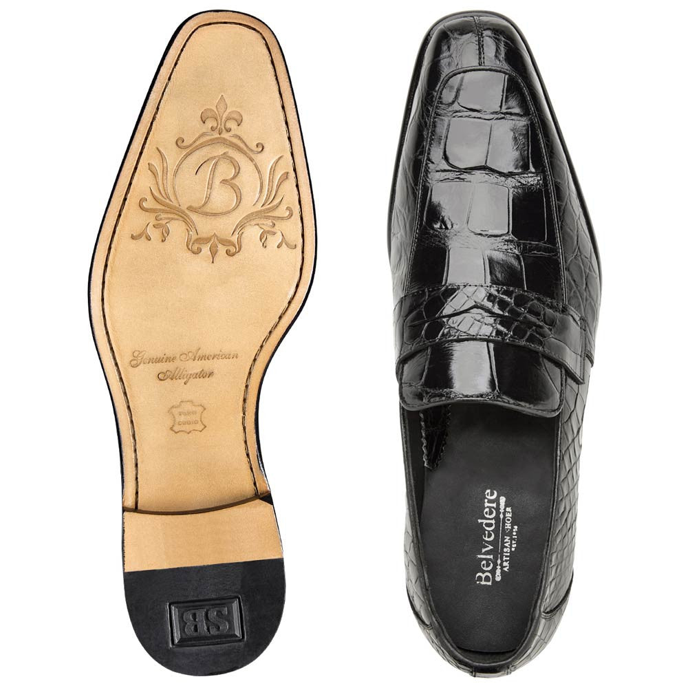 Belvedere Men’s Genuine American Alligator Black Penny Loafer - Gavino