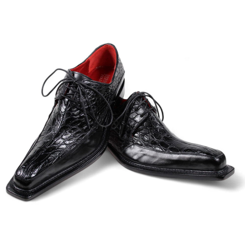 Fennix Frank Men's Black Alligator/Calf-Skin Leather Derby Oxfords Shoes