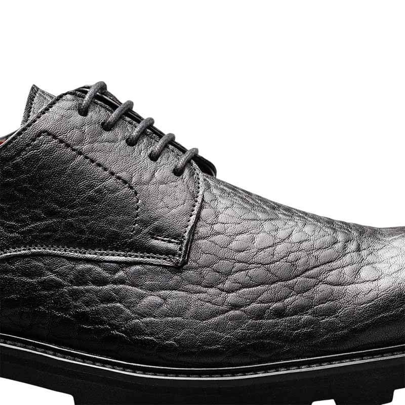 Mezlan Aspen Pebbled Leather Derby - Men's Black Lambskin Derby with Lug Sole