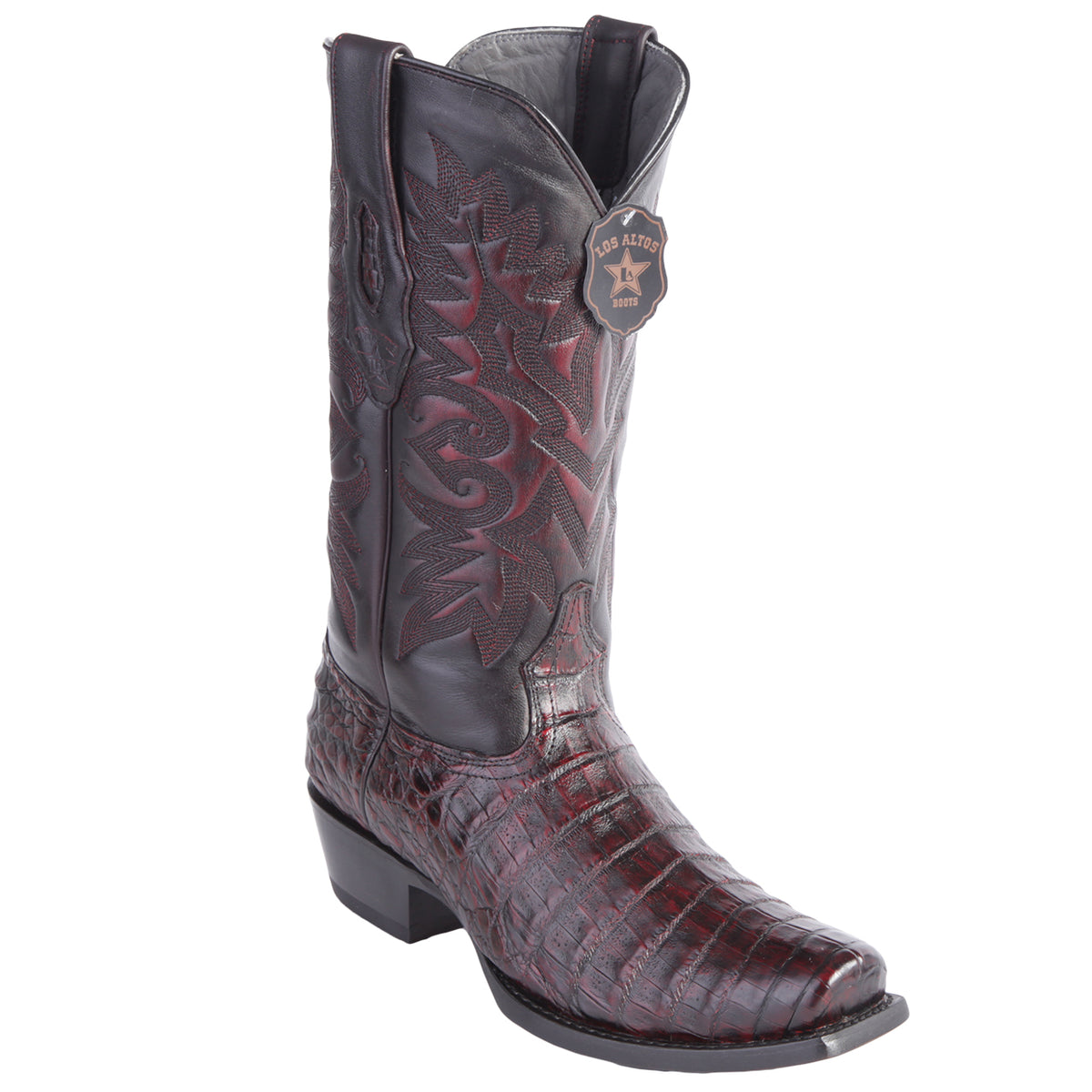 Los Altos Black & Cherry Caiman Belly 7 Toe Boots