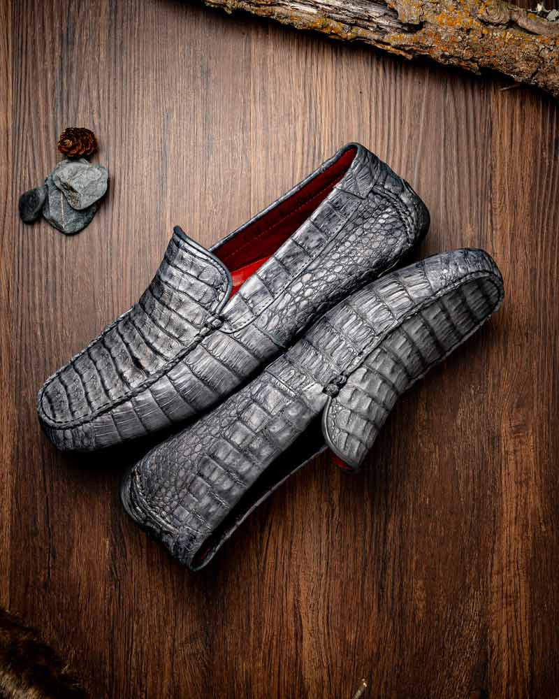 Marco Di Milano Remo Gray Caiman Driving Slip-On Loafers