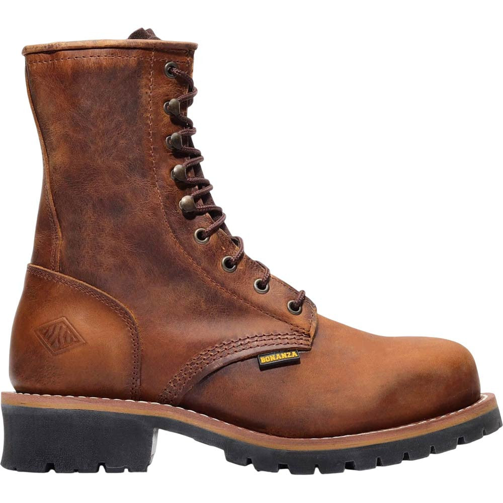Bonanza 9" Steel Toe Crazy Brown Logger Work Boots