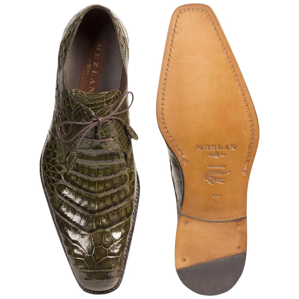 Mezlan of Spain Genuine Crocodile Skin Olive Derby Shoes ANDERSON (USA Men Size)
