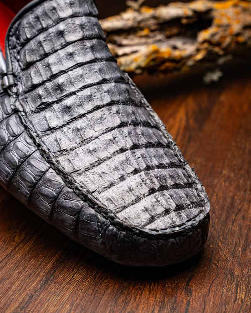 Marco Di Milano Remo Gray Caiman Driving Slip-On Loafers
