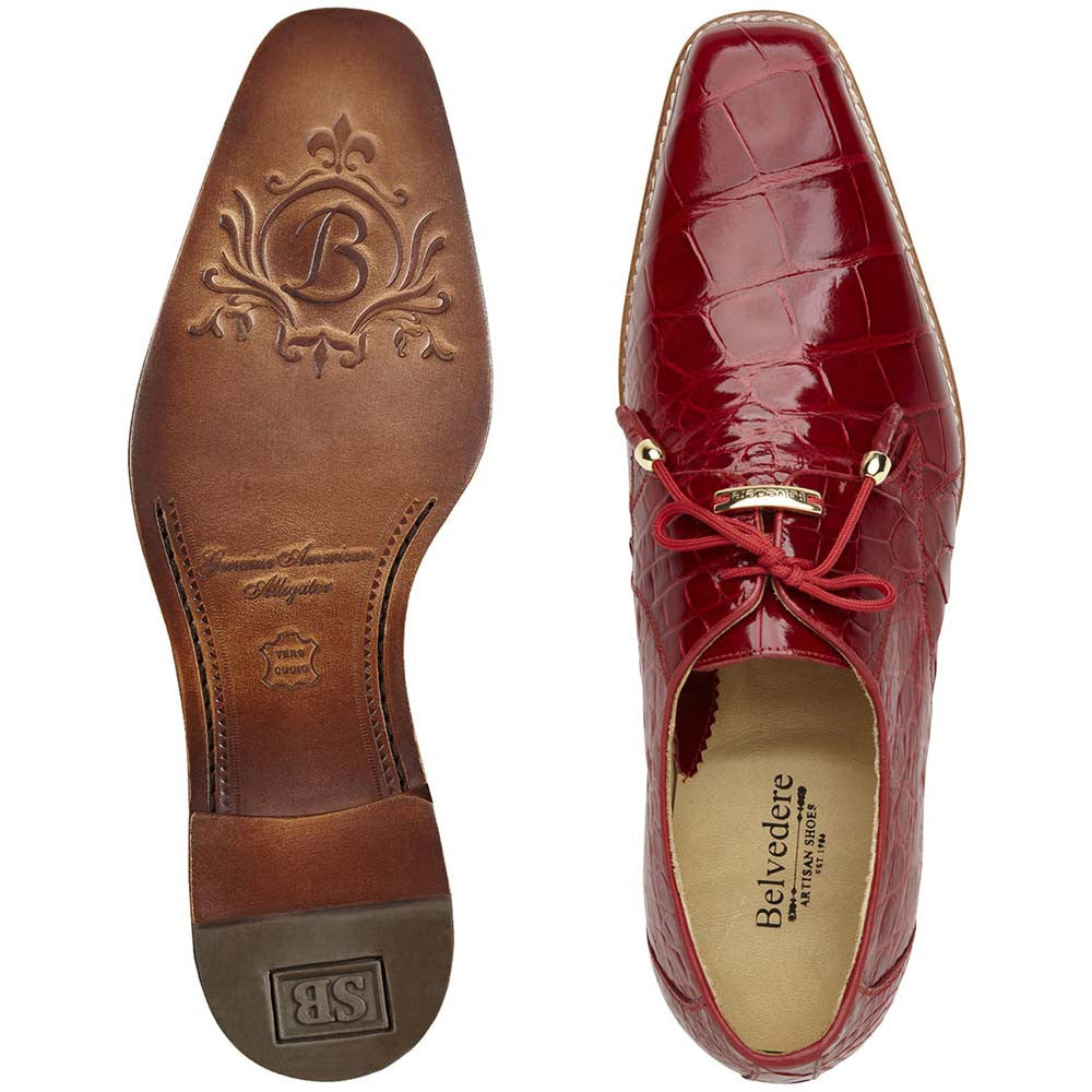 Belvedere Lago Men's Red Genuine American Alligator Skin Lace Up Shoes