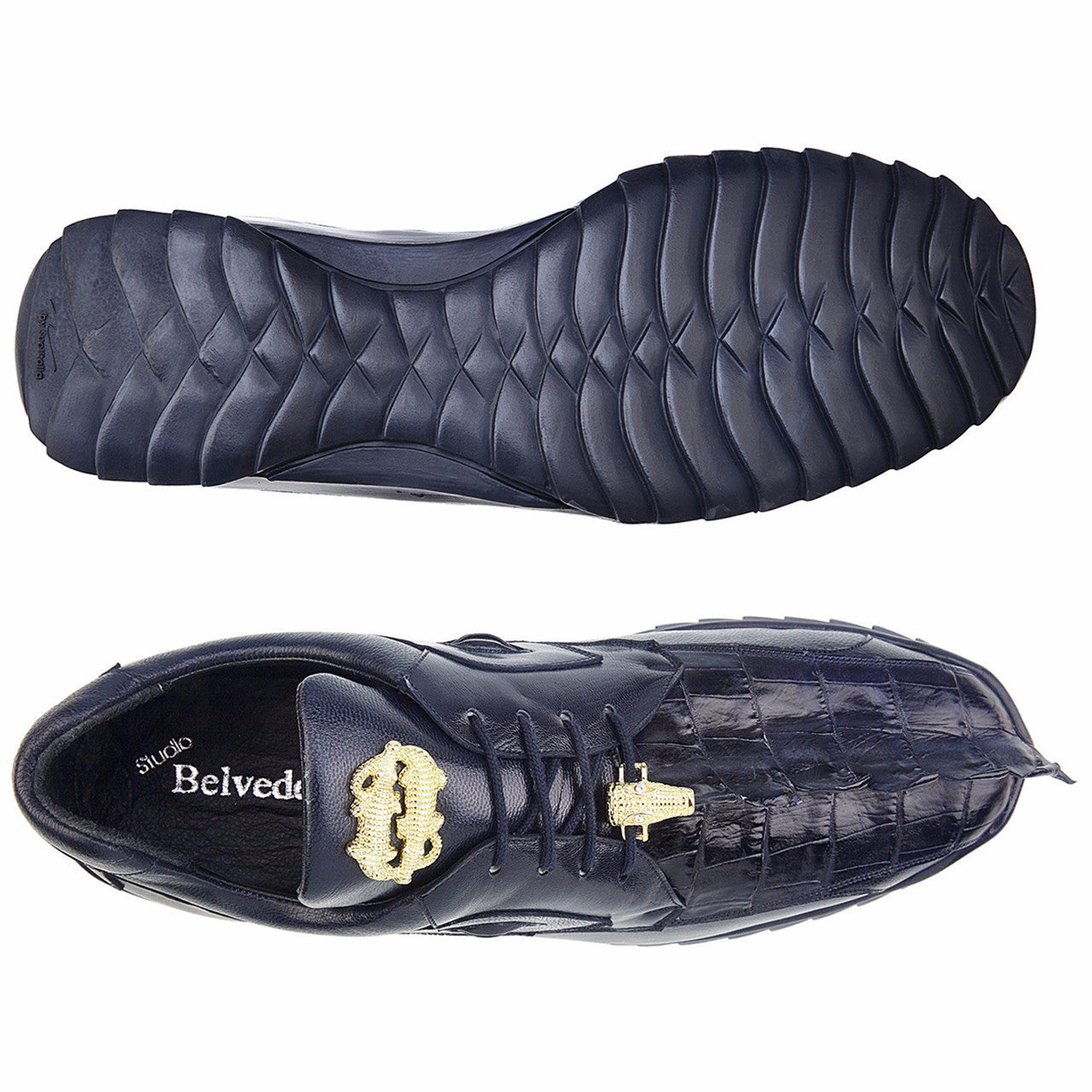 Belvedere Vasco Men's Blue Hornback Crocodile & Soft Calf Sneaker