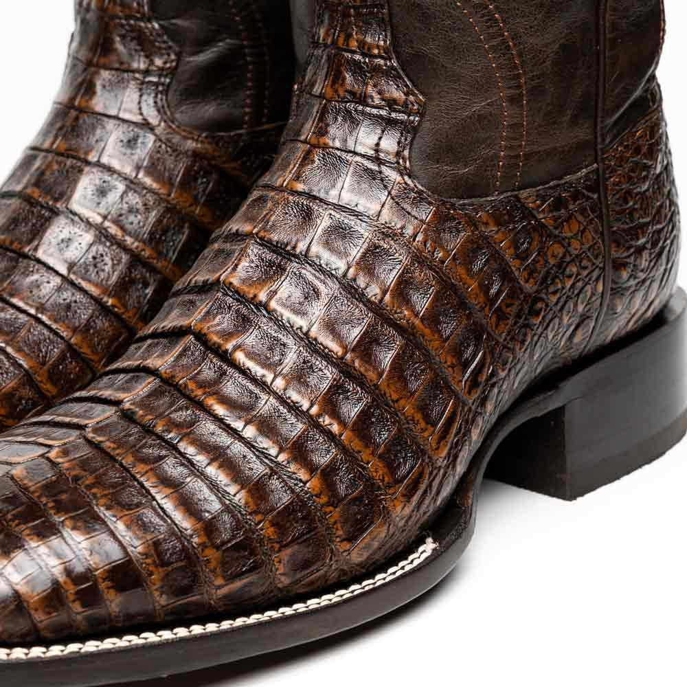 Tucson Genuine Caiman Belly Skin Aged Brown Cowboy Boot | Marco Di Milano Western Boots