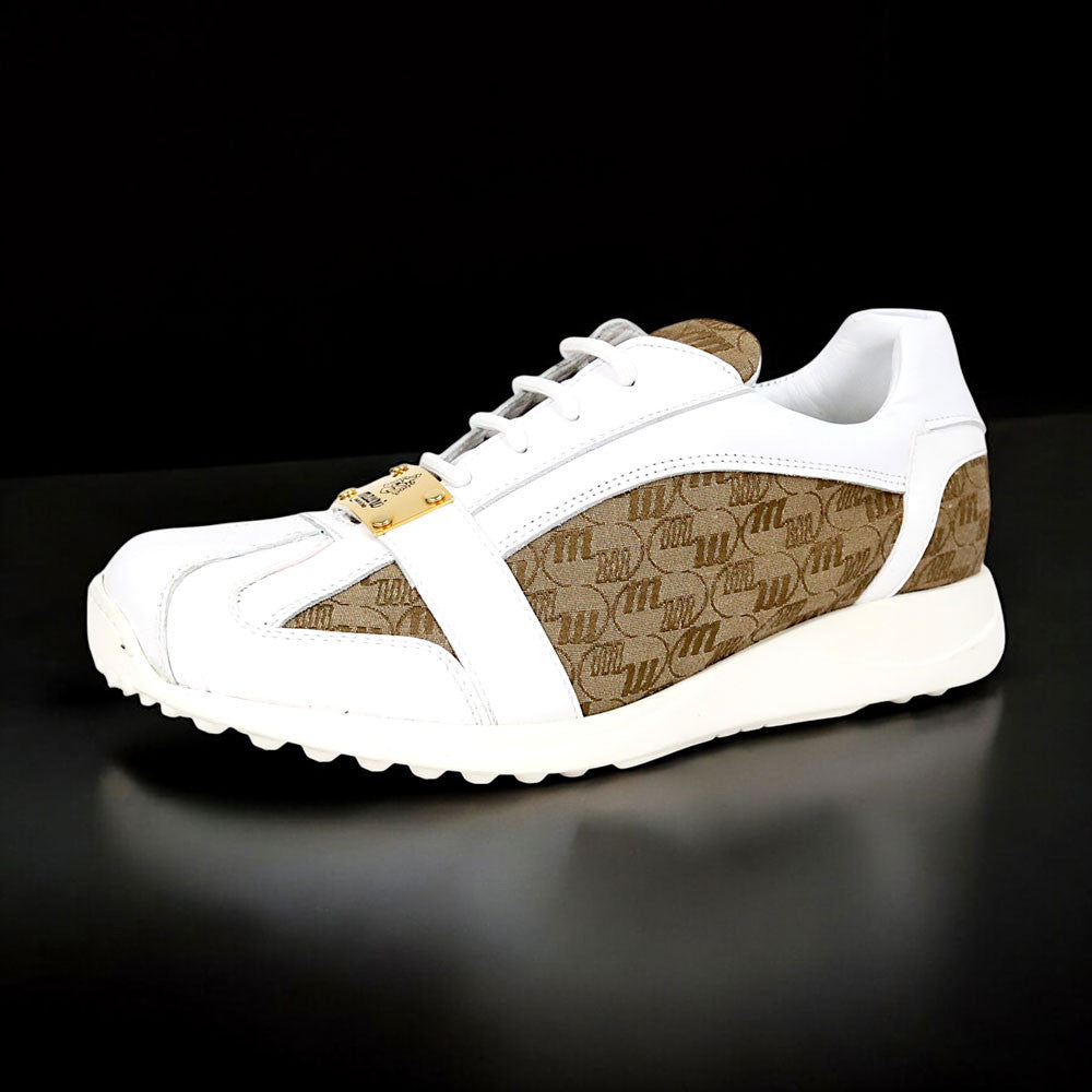 Mauri Kingsman Men's White / Beige Exotic Crocodile / Fabric / Nappa / Patent Leather Casual Sneaker