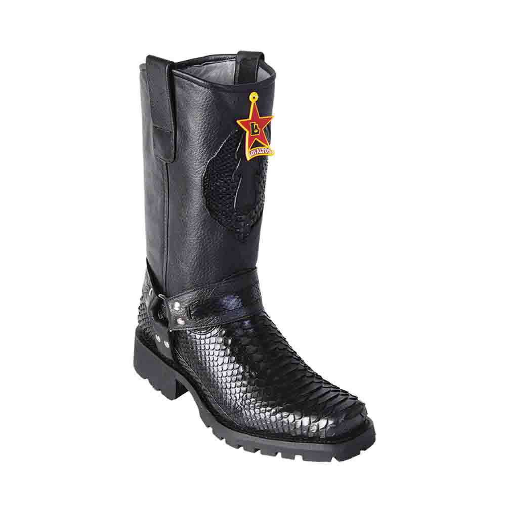 Los Altos Black Genuine Python Biker Boot