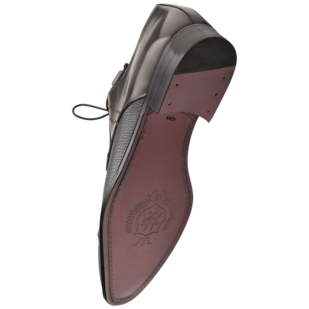 Mezlan Capello Grey Hi-Shine & Textured Calfskin Cap Toe Derby - Handmade Spanish Dress Shoe