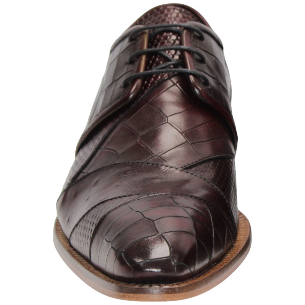 Duca Imperio Men's Burgundy Calf-Skin Leather/Calf Print Oxfords Shoes