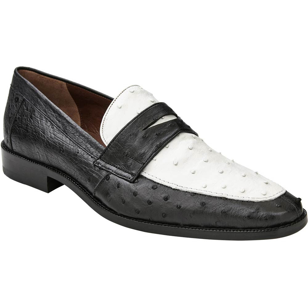 Belvedere Espada Black/White Men’s Ostrich Quill Penny Loafers