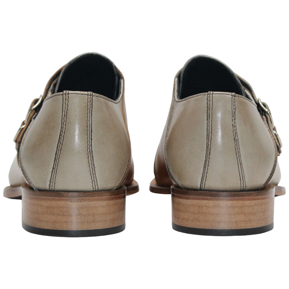 Vergato Light Biege/Cognac Calfskin Leather Monkstraps Oxford | Duca Dress Shoes for Men