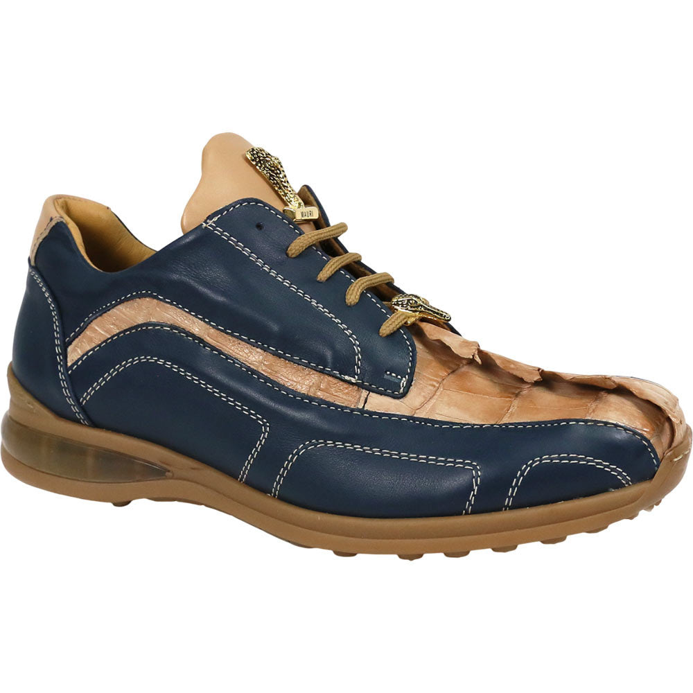 Mauri Flex Men's Wonder Blue and Champagne Exotic Hornback / Nappa Leather Derby Sneakers