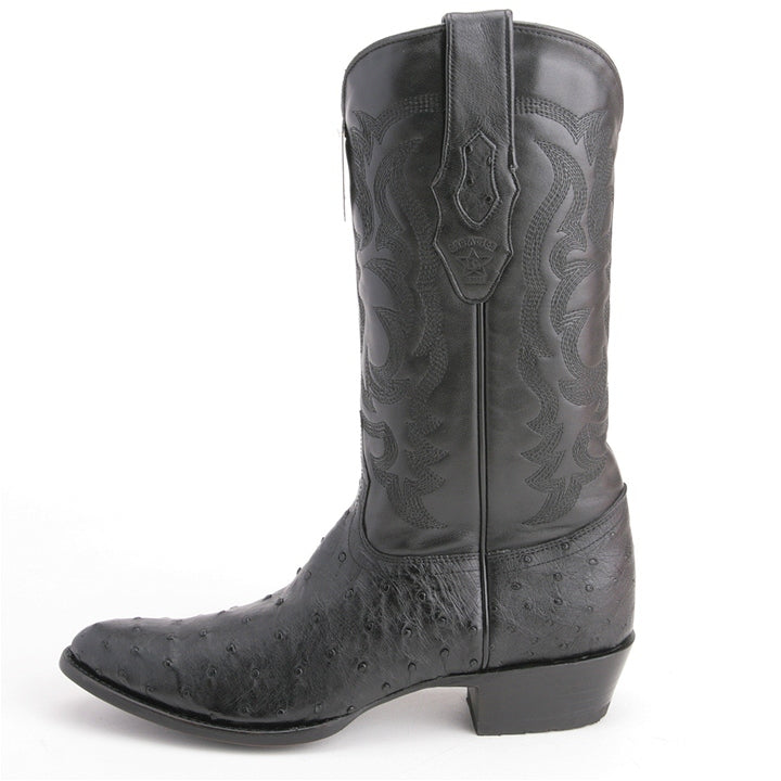 Los Altos Black Round Toe Genuine Ostrich Skin Boots
