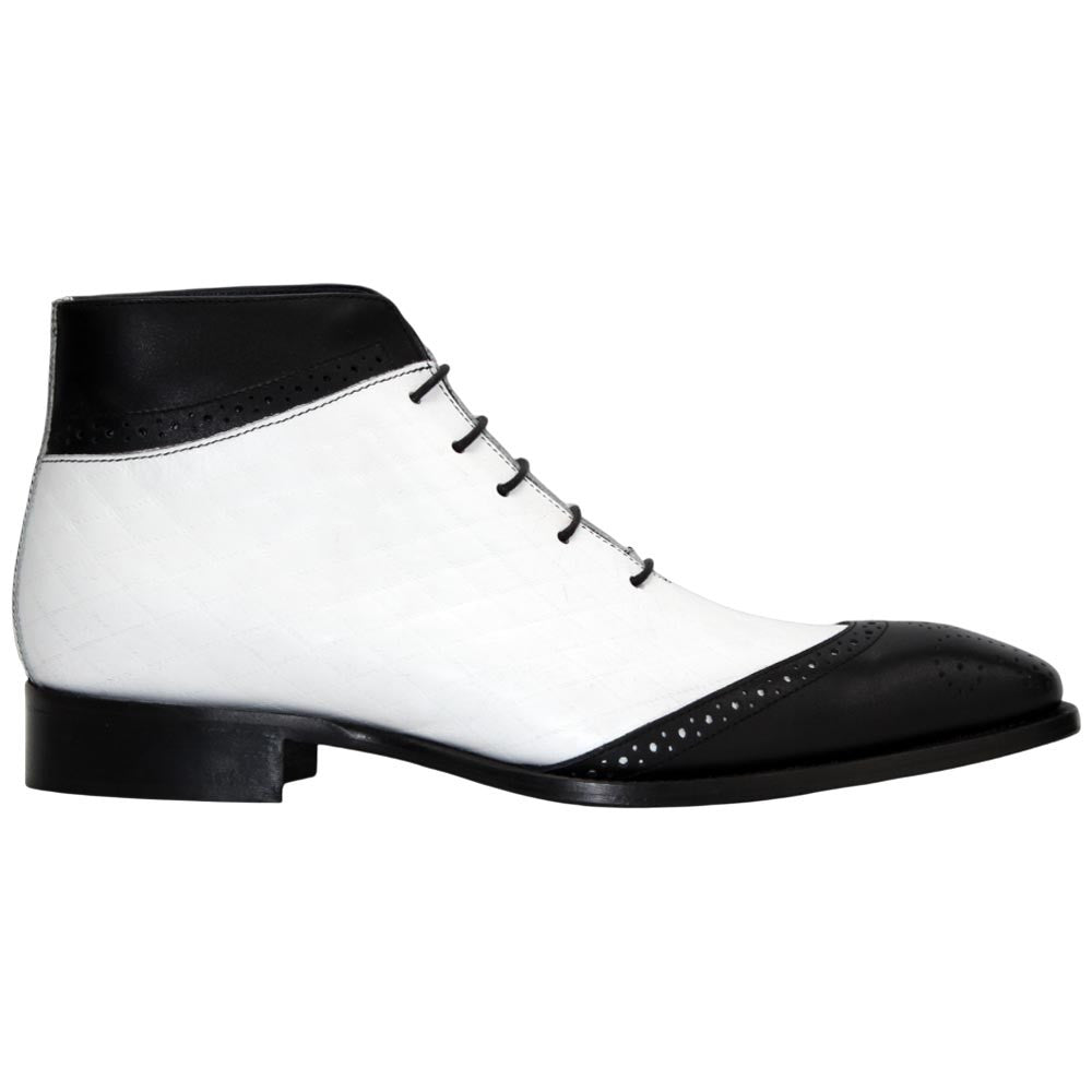 Lauro Black w/White Calfskin Leather Boot | Duca Dress Boots for Men