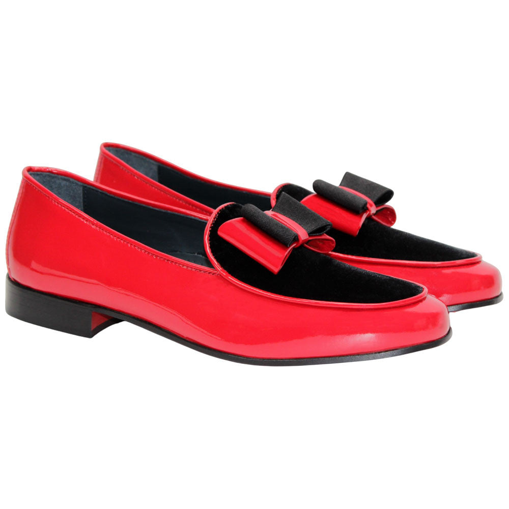 Amalfi Red & Black Velvet & Patent Leather Slip on | Duca Bow Dress Loafers