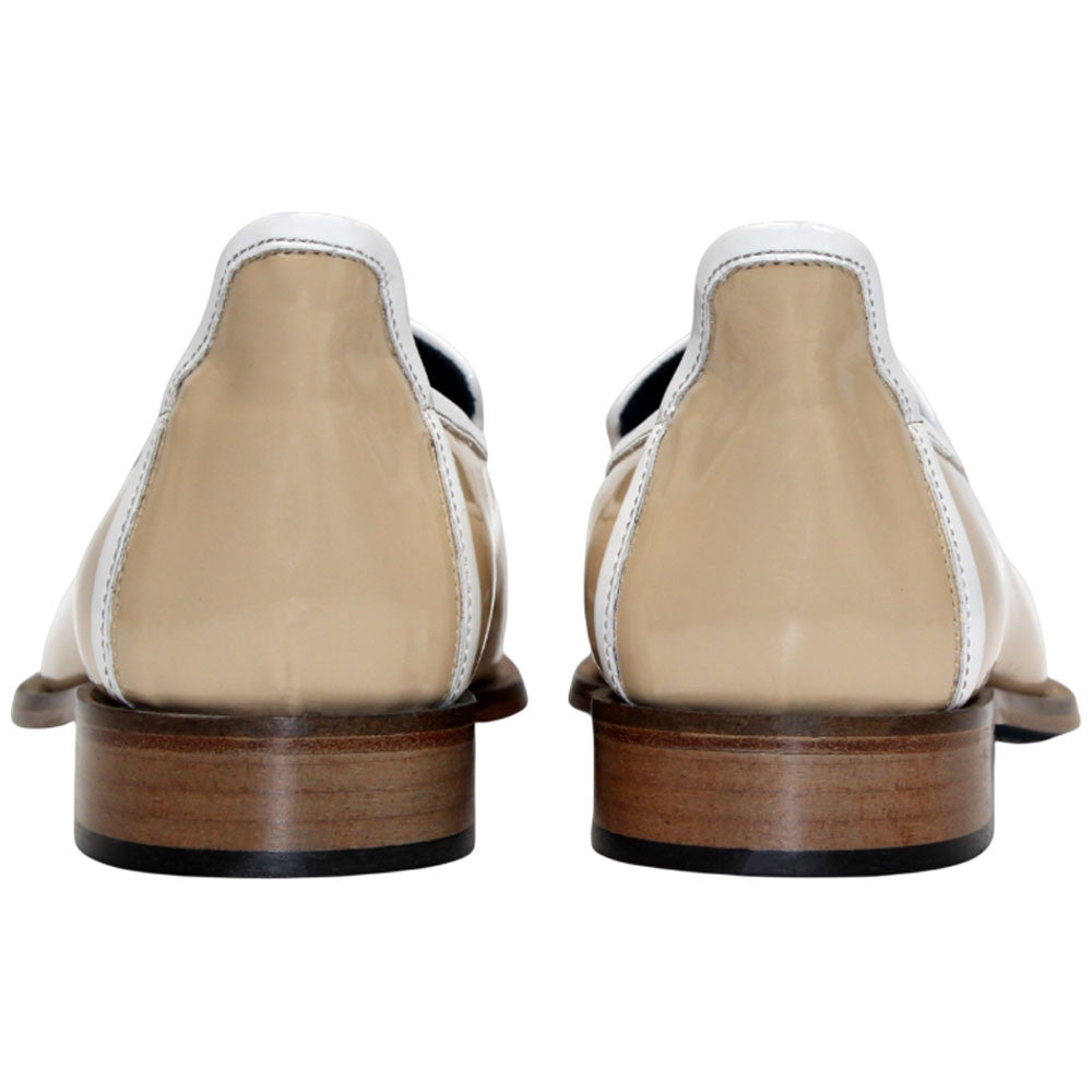 Fano Beige & White Patent Leather Slip On | Duca Dress Loafers for Men