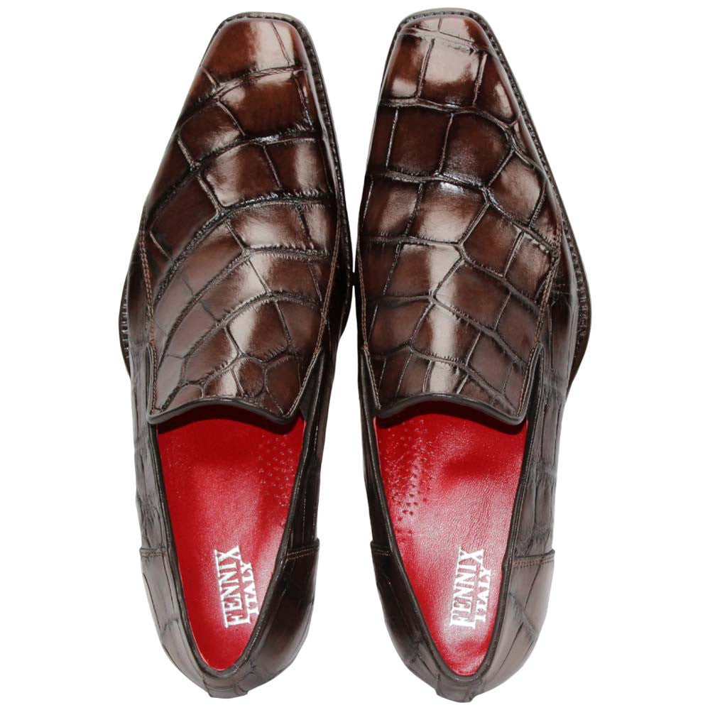Fennix of Italy Genuine Alligator Skin DUSTIN Chocolate Loafers (USA Men Size)