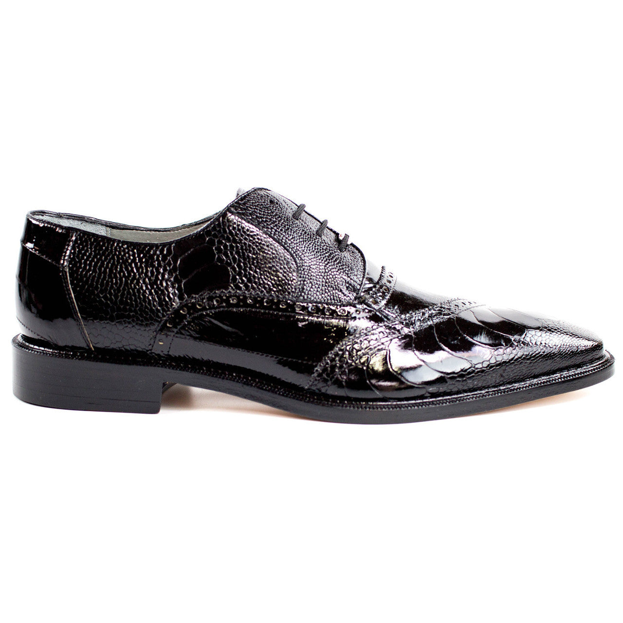 Belvedere Nino Men's Designer Oxford Black Eel Ostrich Shoe