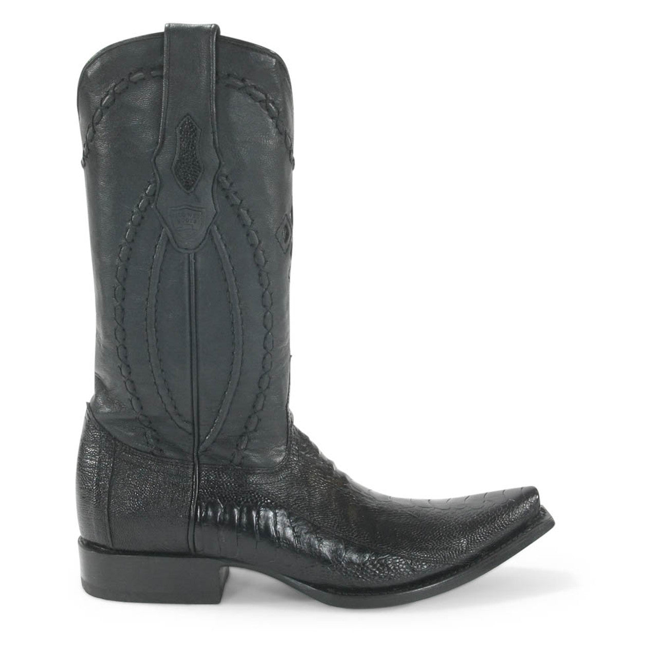 Wild West Black Ostrich Leg Snip Toe Boots